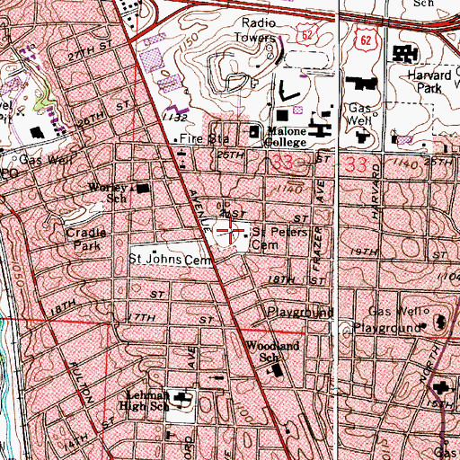 Topographic Map of Saint Peters Cemetery, OH