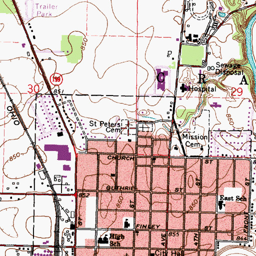 Topographic Map of Saint Peters Cemetery, OH