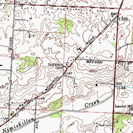 Topographic Map of Saint Peters Cemetery, OH