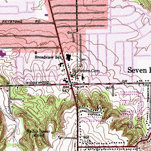 Topographic Map of Saint Peters Cemetery, OH