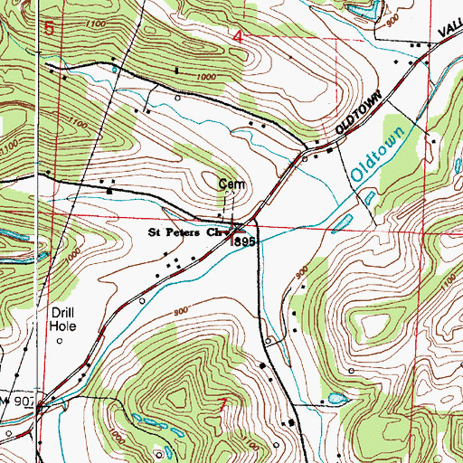 Topographic Map of Saint Peters Church, OH