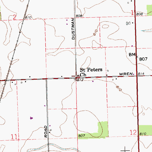 Topographic Map of Saint Peters Church, OH