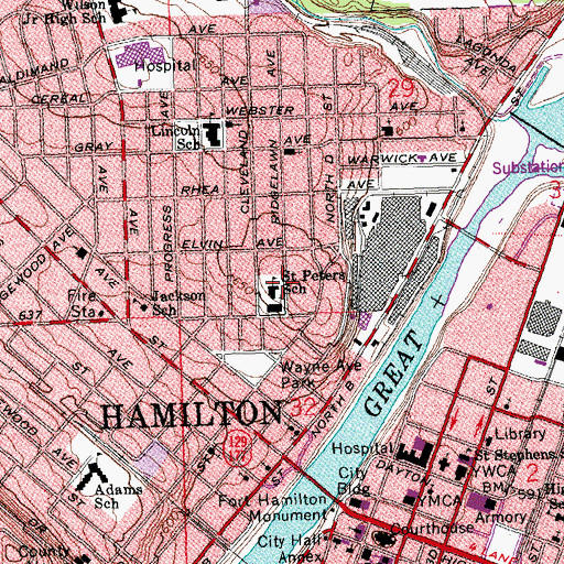 Topographic Map of Saint Peters School, OH
