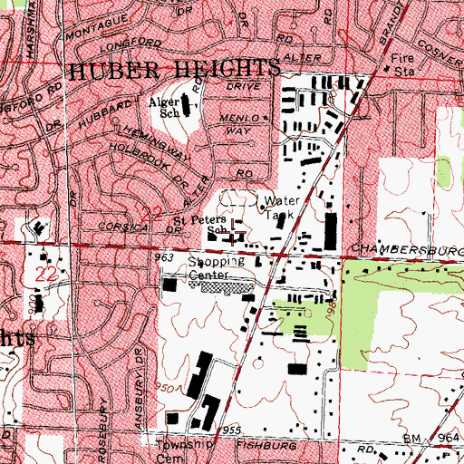 Topographic Map of Saint Peters School, OH