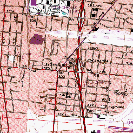 Topographic Map of Saint Peters School, OH