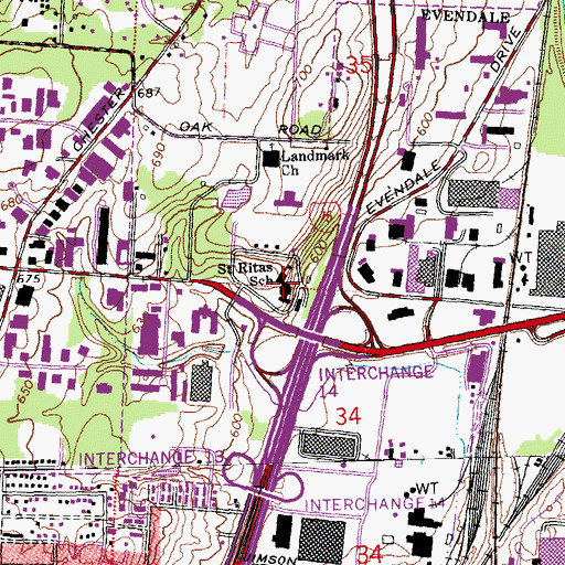 Topographic Map of Saint Ritas School, OH