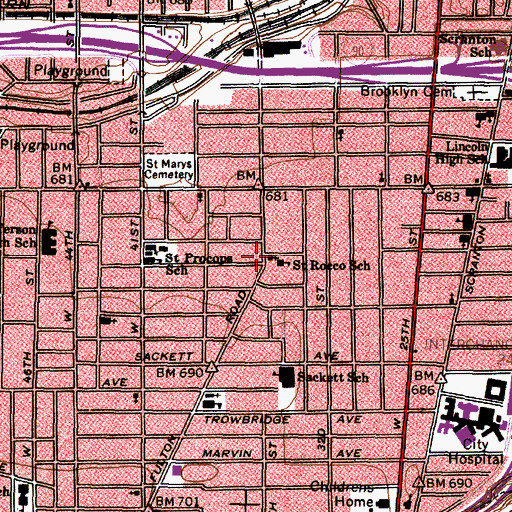 Topographic Map of Saint Rocco School, OH