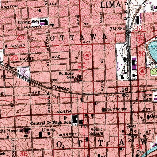 Topographic Map of Saint Rose School, OH