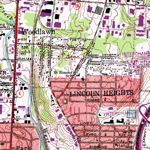 Topographic Map of Saint Simons School, OH