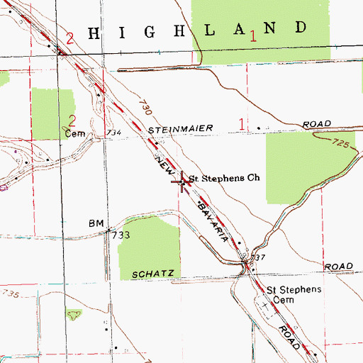 Topographic Map of Saint Stephens Church, OH