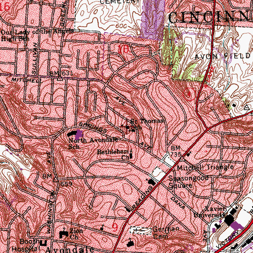 Topographic Map of Saint Thomas School, OH