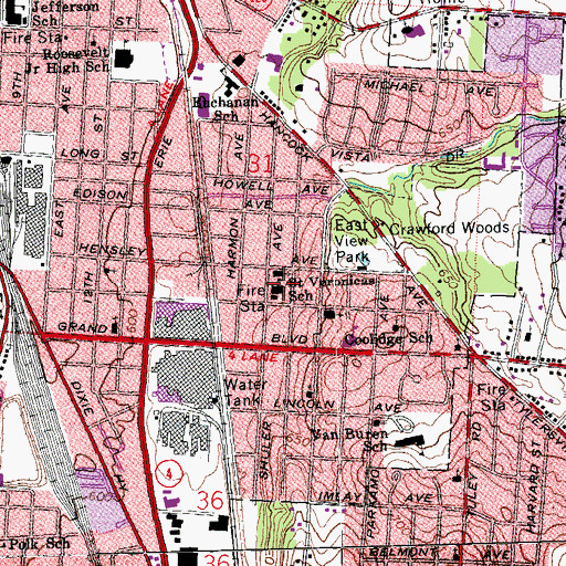 Topographic Map of Saint Veronicas School, OH
