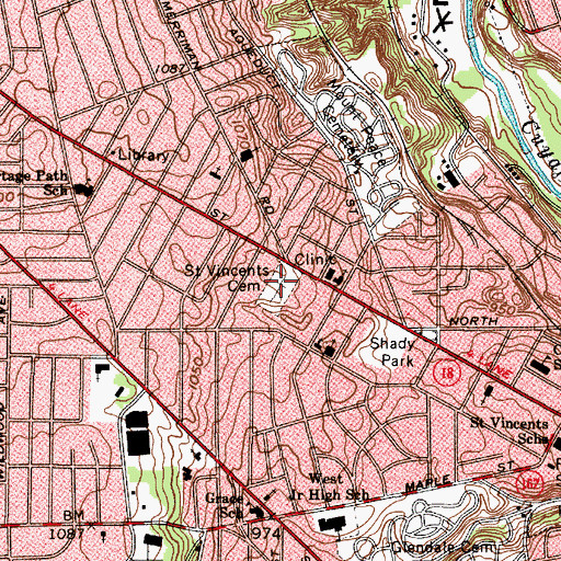 Topographic Map of Saint Vincents Cemetery, OH
