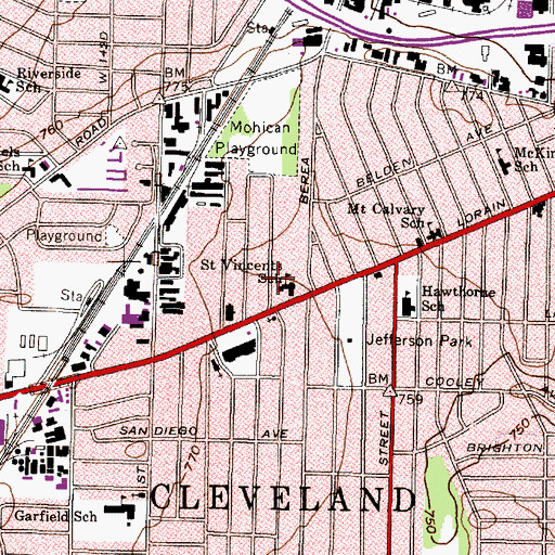 Topographic Map of Saint Vincents School, OH