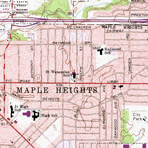 Topographic Map of Saint Wenceslas Catholic School (historical), OH