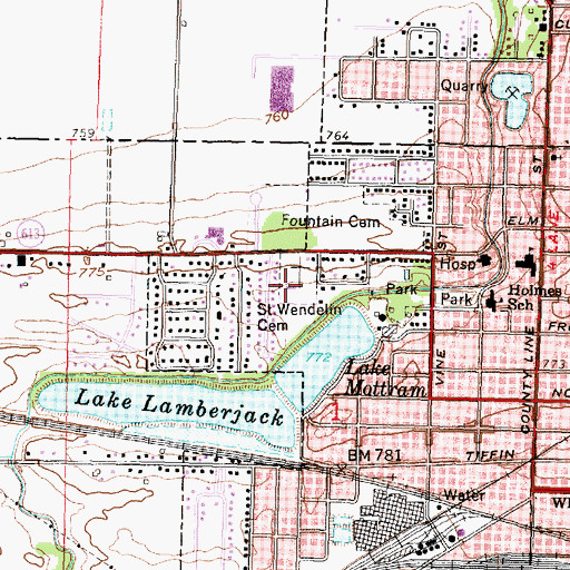 Topographic Map of Saint Wendelin Cemetery, OH