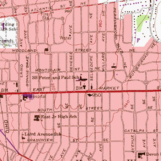 Topographic Map of Saints Peter and Paul School, OH