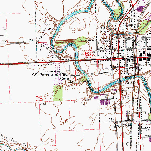 Topographic Map of Saints Peter and Paul Cemetery, OH