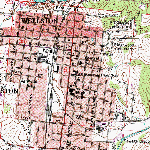 Topographic Map of Saints Peter and Paul School, OH