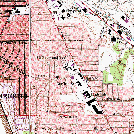 Topographic Map of Saints Peter and Paul School, OH