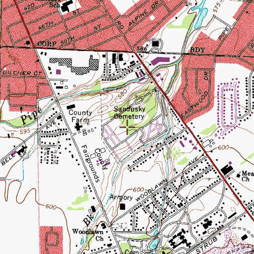 Topographic Map of Sandusky Cemetery, OH