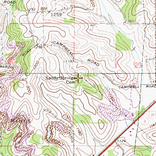 Topographic Map of Sandy Springs Cemetery, OH