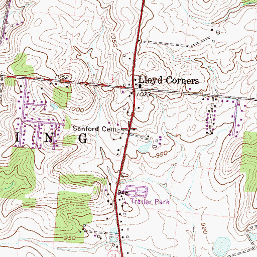 Topographic Map of Sanford Cemetery, OH