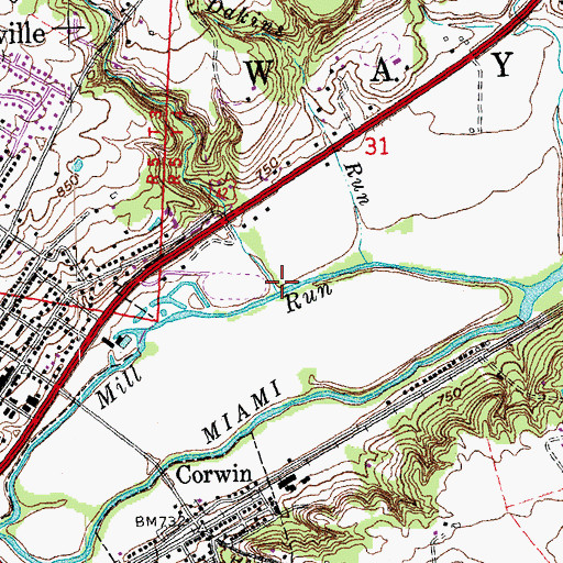 Topographic Map of Satterthwaites Run, OH