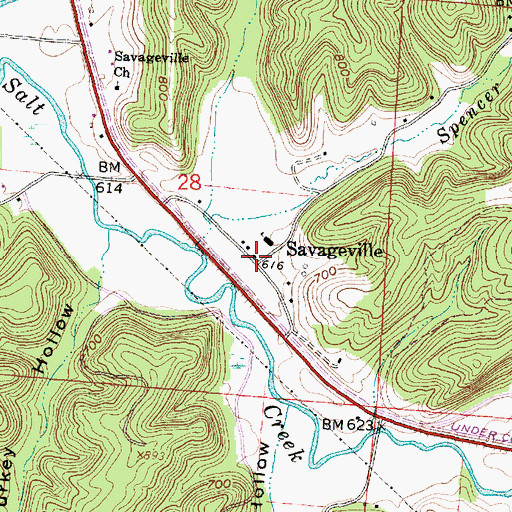 Topographic Map of Savageville, OH