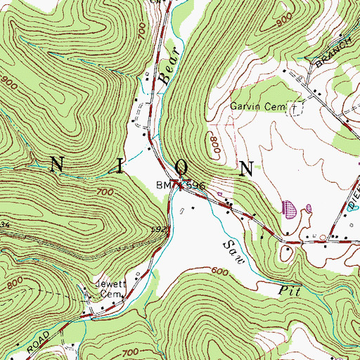 Topographic Map of Saw Pit Run, OH