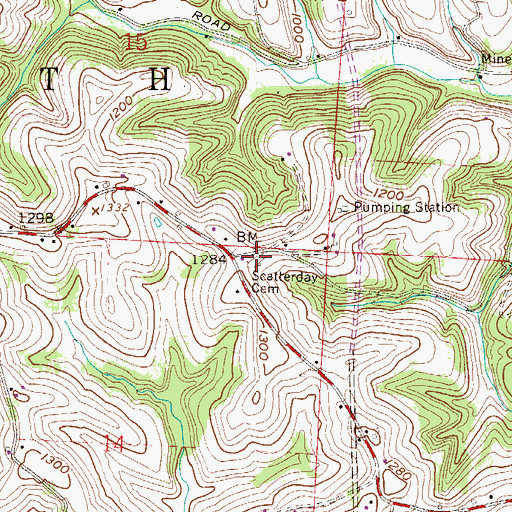 Topographic Map of Scatterday Cemetery, OH