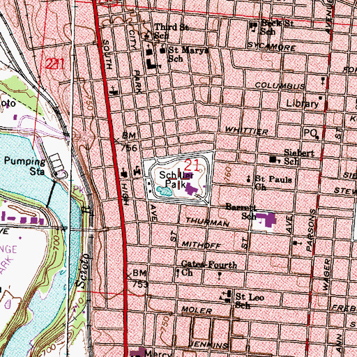 Topographic Map of Schiller Park, OH