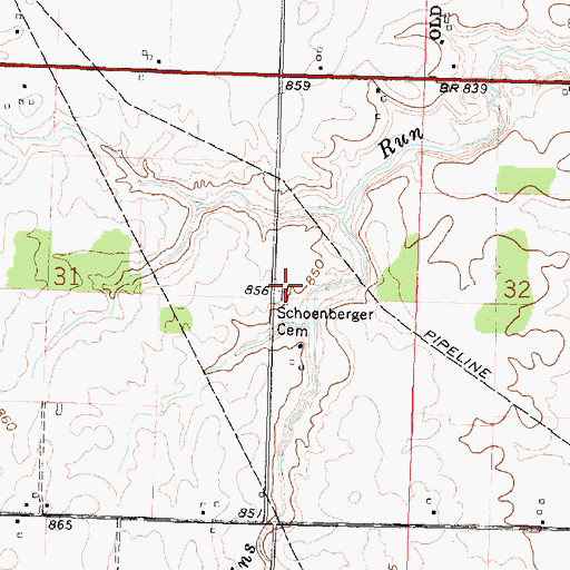Topographic Map of Schoenberger Cemetery, OH
