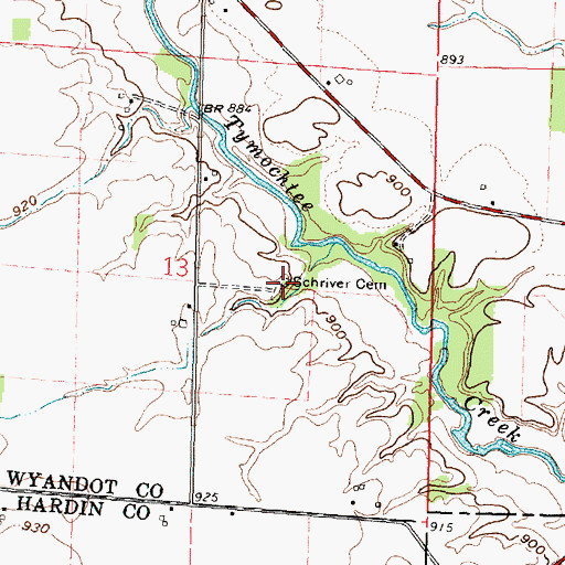 Topographic Map of Schriver Cemetery, OH
