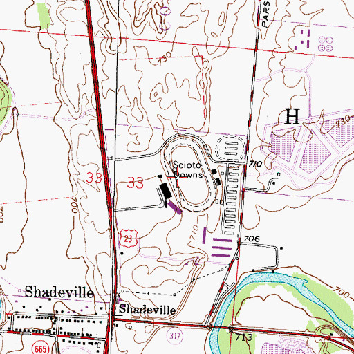 Topographic Map of Scioto Downs, OH