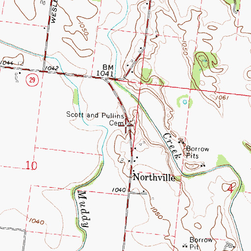 Topographic Map of Scott and Pullins Cemetery, OH