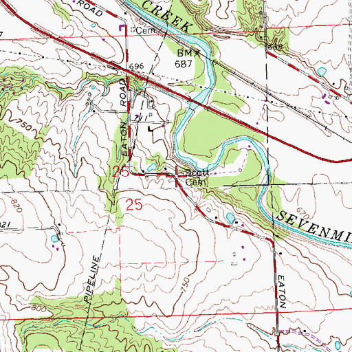 Topographic Map of Scott Cemetery, OH