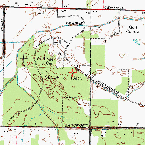 Topographic Map of Secor Metropark, OH