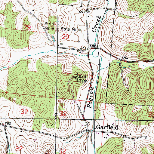Topographic Map of Sell Cemetery, OH