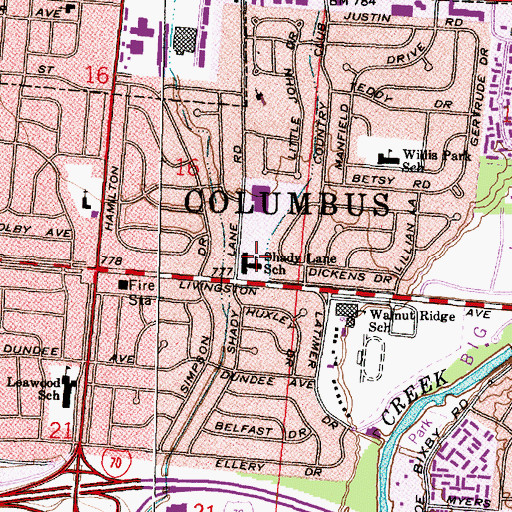 Topographic Map of Shady Lane School, OH