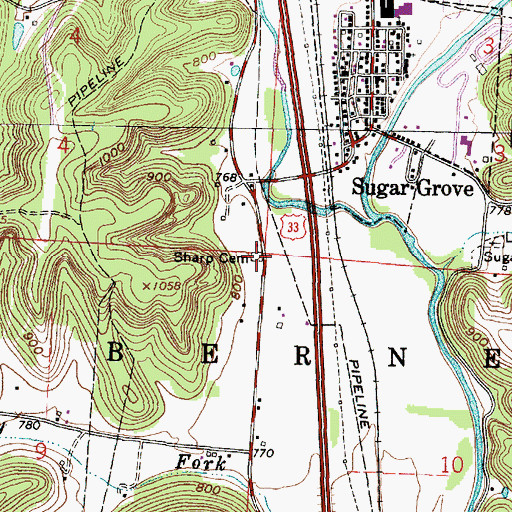 Topographic Map of Sharp Cemetery, OH