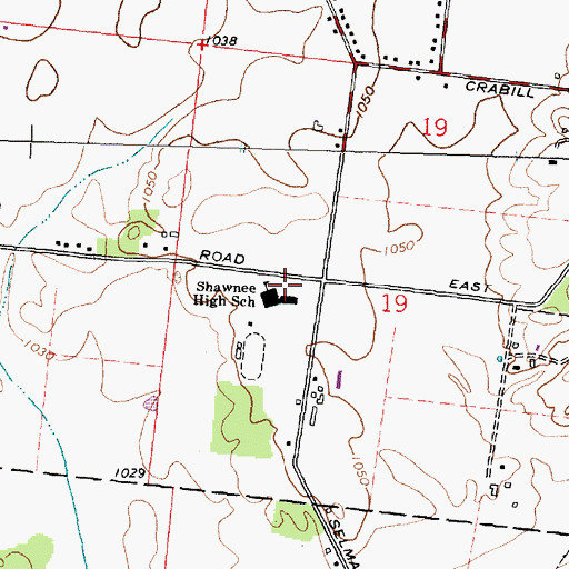 Topographic Map of Shawnee High School, OH