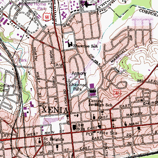 Topographic Map of Shawnee Park, OH