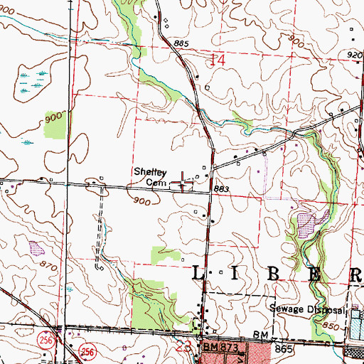Topographic Map of Shelley Cemetery, OH