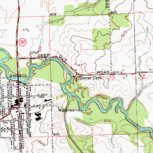 Topographic Map of Sherer Cemetery, OH