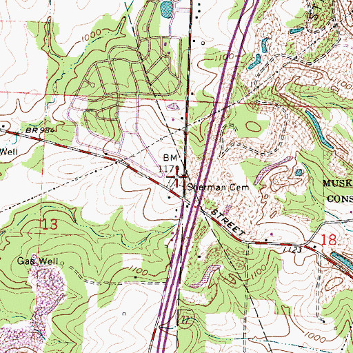 Topographic Map of Sherman Cemetery, OH