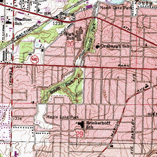 Topographic Map of Sherman Heneman Park, OH