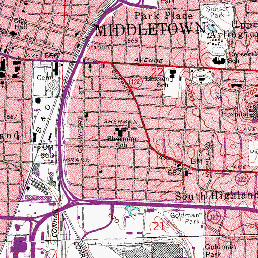 Topographic Map of Sherman School, OH