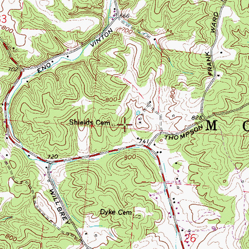 Topographic Map of Shields Cemetery, OH