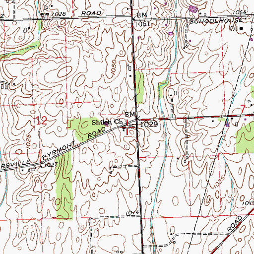 Topographic Map of Shiloh Church, OH